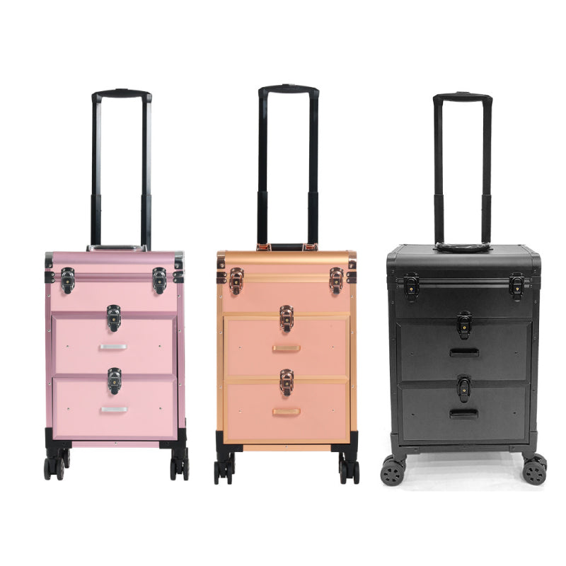 Professional aluminium make-up case with universal wheels