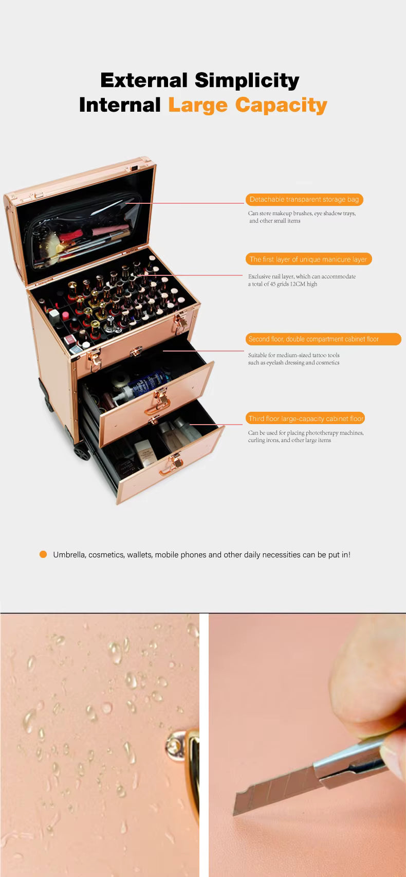 Professional aluminium make-up case with universal wheels