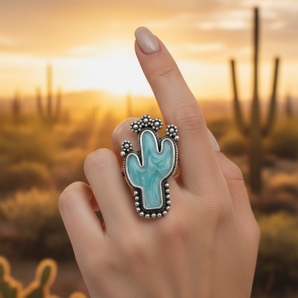 Turquoise Cactus Ring - Lifestyle