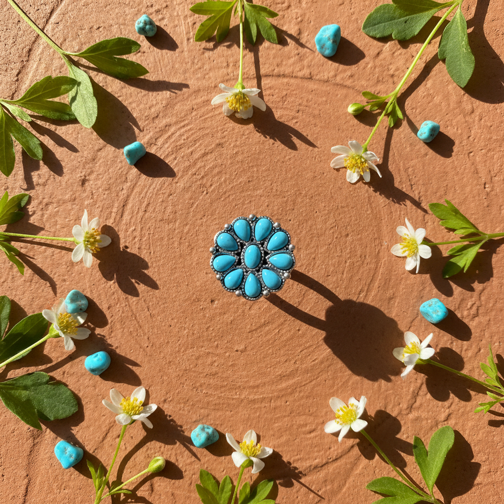 Turquoise Flower Ring - Flat Lay