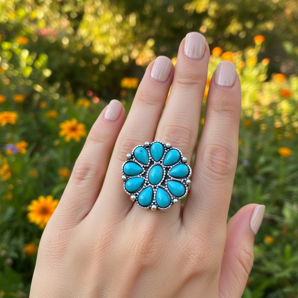 Turquoise Flower Ring - Lifestyle