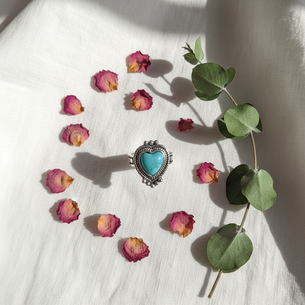 Turquoise Heart Ring - Flat Lay