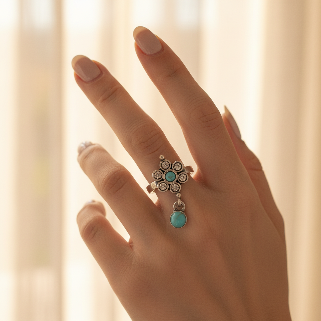 Turquoise Little Pendant Ring - Lifestyle