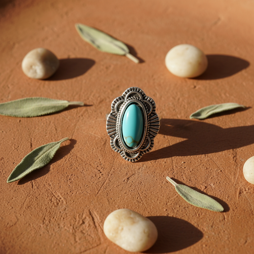 Turquoise Small Oval Ring - Flat Lay