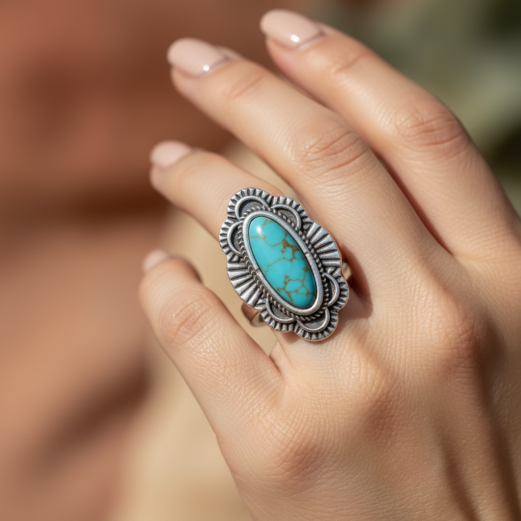 Turquoise Small Oval Ring - Lifestyle