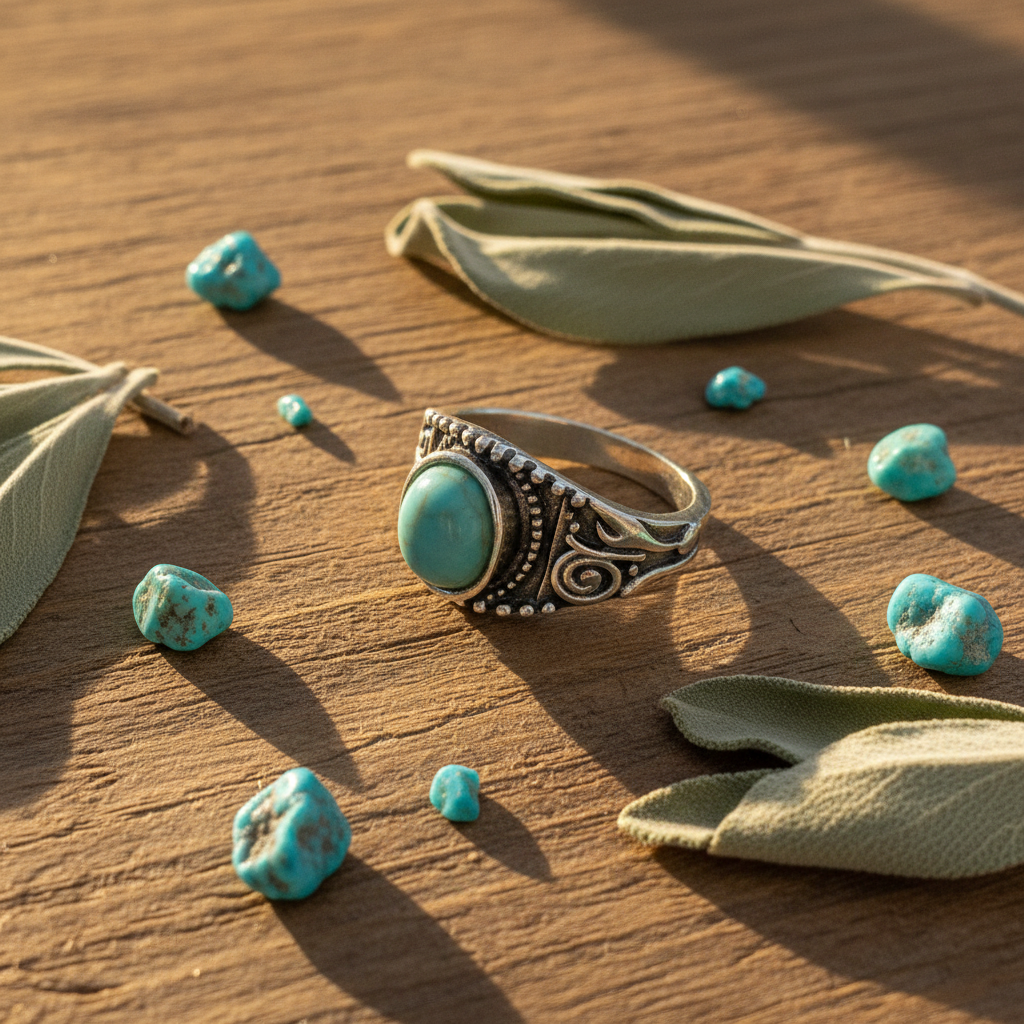 Turquoise Solitaire Ring - Flat Lay